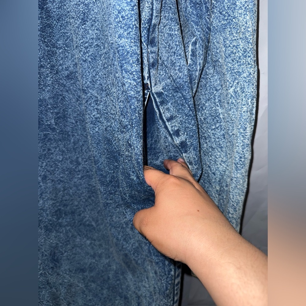 Pret Vintage Beaded 100% Cotton Denim Dress With Pockets Size L - Picture 5 of 8